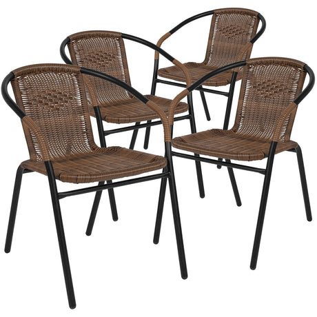 Patio Wicker Rattan Chair, Set of 4 Round Back Patio Dining Chairs