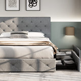 Upholstered Full Size Platform Bed Frame with 4 Storage Drawers