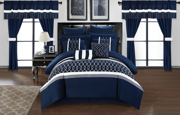 Dinah 24 Piece Bed in a Bag Comforter Set, Queen, Blue
