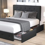 Upholstered Full Size Platform Bed Frame with 4 Storage