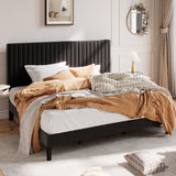 King Upholstered Platform Bed Frame with Adjustable Headboard, Vertical Channel Tufted