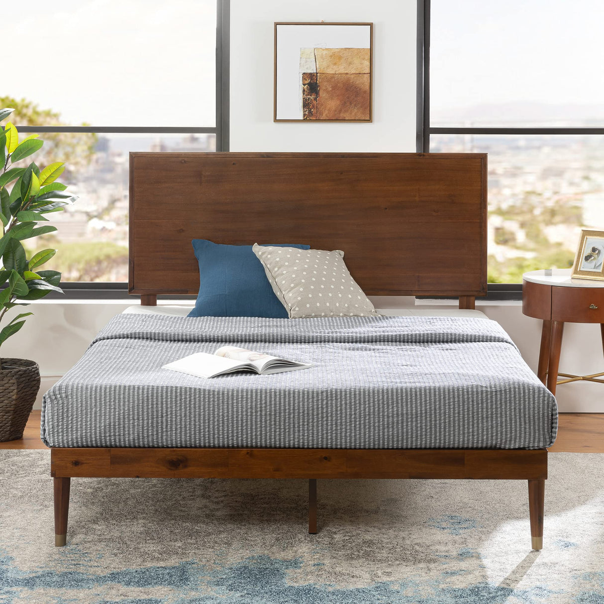 Raymond Wood Platform Bed Frame with Adjustable Wood Headboard