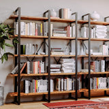 Industrial Bookshelf and Bookcase Double Wide 5 Tier, Large Open Shelves