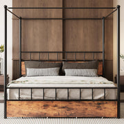 King Canopy Bed Frame with Wooden Headboard, King Size Bed Frame