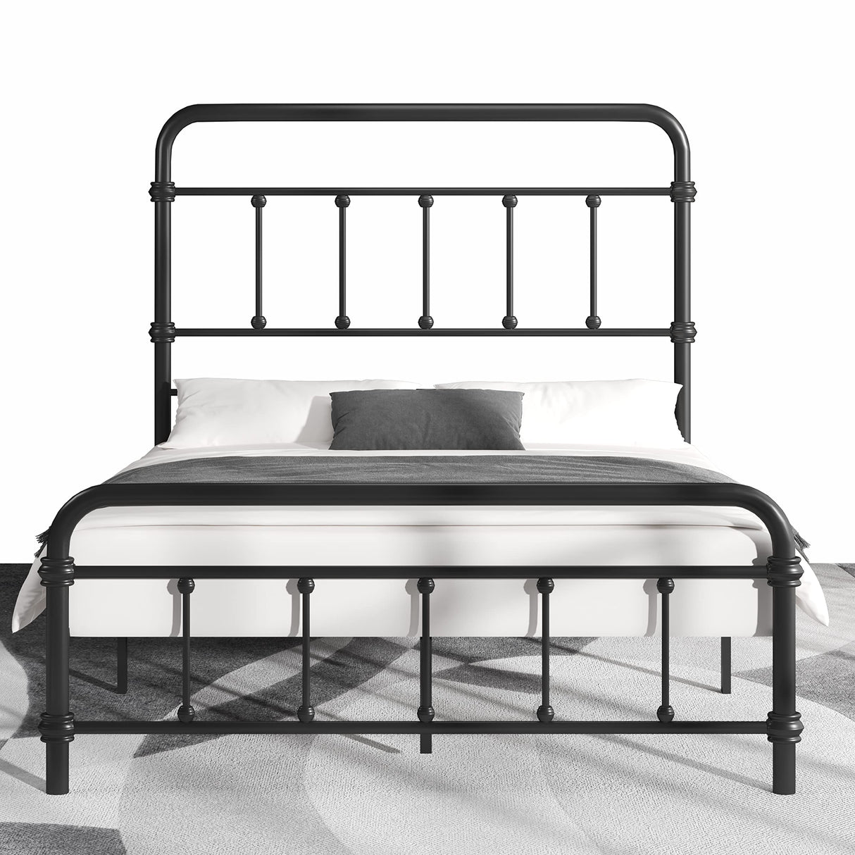 Queen-Bed-Frame-Metal Platform Bed Frame with 49" High-Headboard - Solid Quite Easy