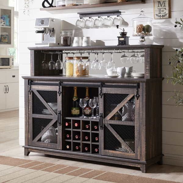 Coffee Bar Cabinet with Storage, 55" Farmhouse Kitchen Buffet Sideboard