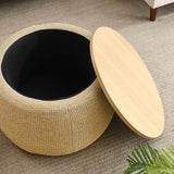 Modern Round Storage Ottoman with Wooden Lid