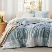 Plaid Comforter Set - Bedding Comforter Set Queen, Reversible Blue Buffalo