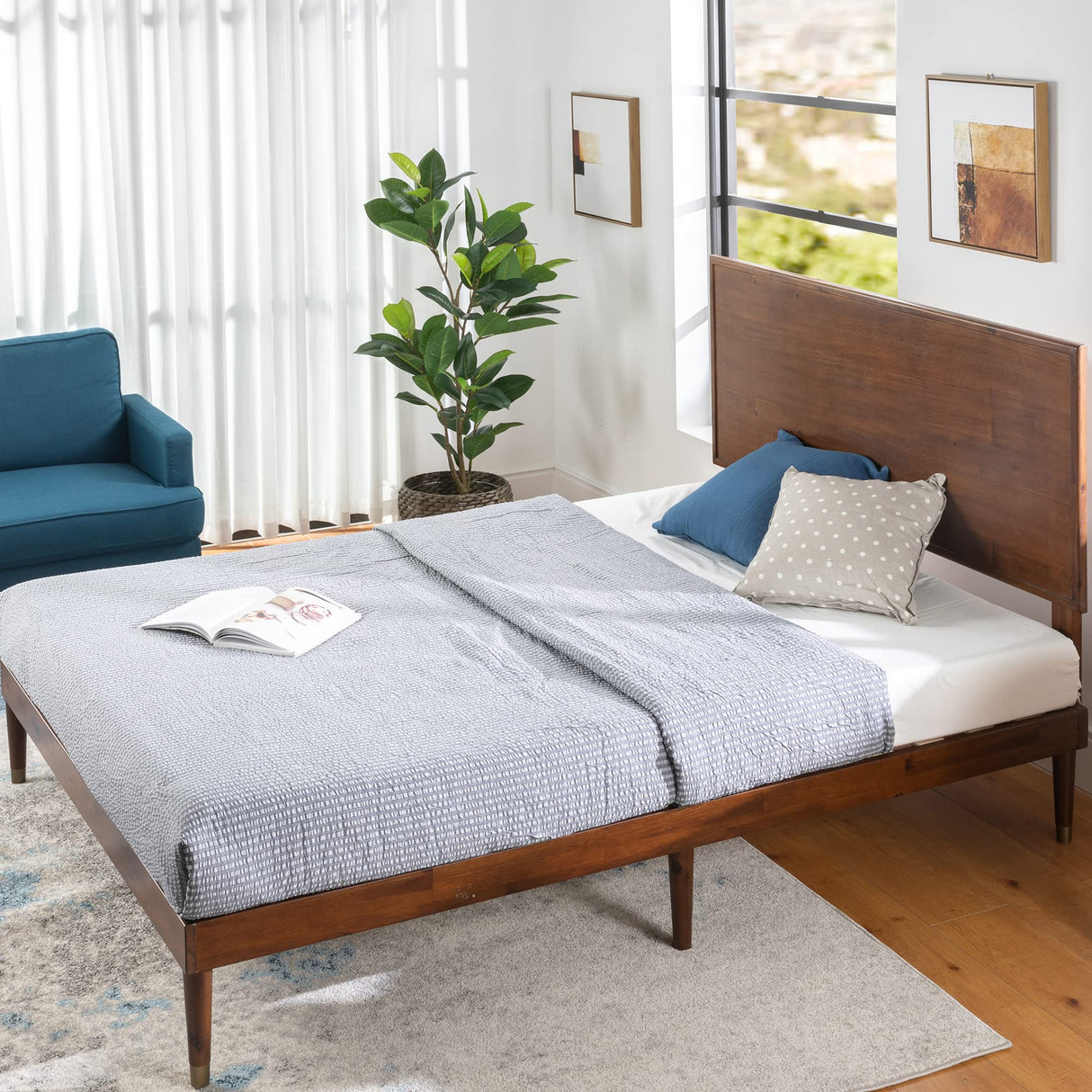 Raymond Wood Platform Bed Frame with Adjustable Wood Headboard