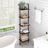 Industrial Bookcase, Ladder Shelf, 5-Tier Wood Wall Mounted Bookshelf