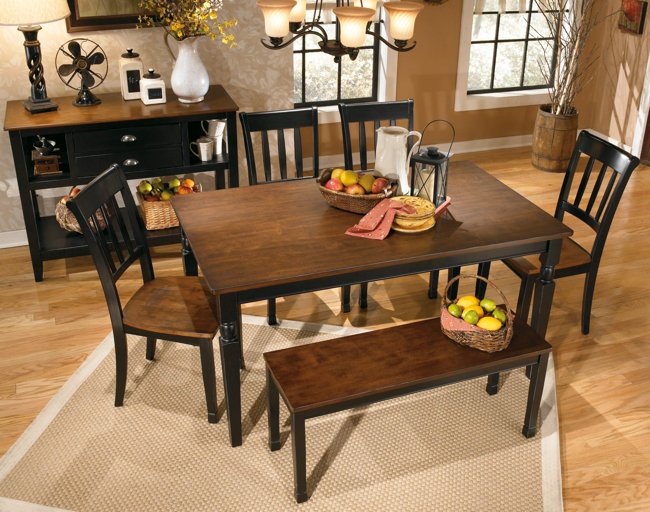 Owingsville Modern Farmhouse Dining Room Bench, Black and Brown