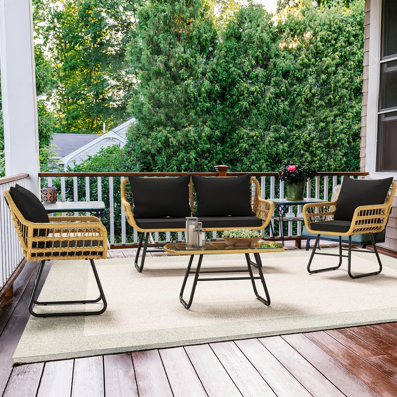 4-Piece Patio Furniture Wicker Outdoor Bistro Set, All-Weather Rattan Conversation Loveseat Chairs