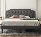 Upholstered King Size Platform Bed Frame with Adjustable and Curved Corner Design