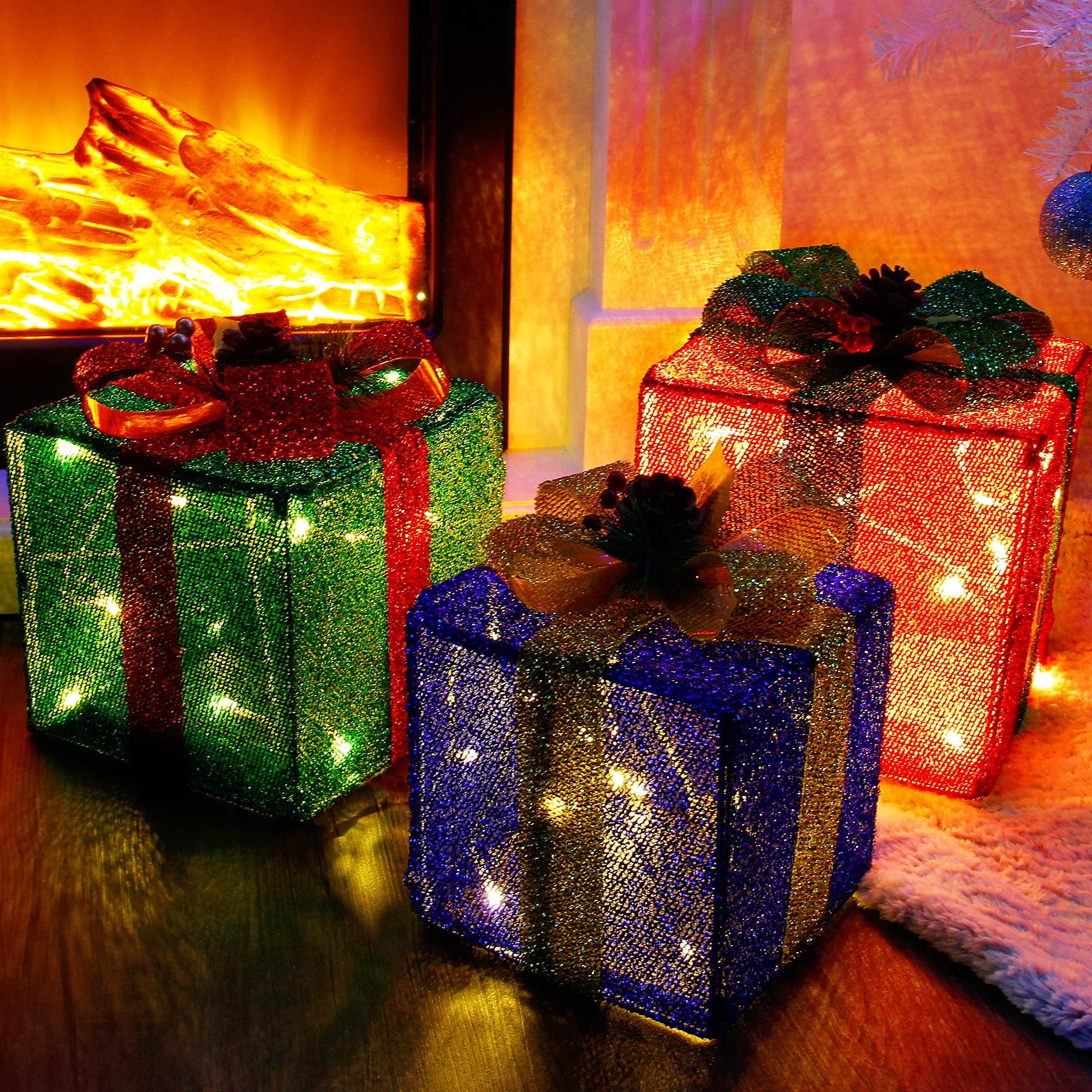 Set of 3 Christmas Lighted Pop Up Gift Boxes Decorations