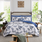 Textured Design Blue Leaves Printed Comforter King Size