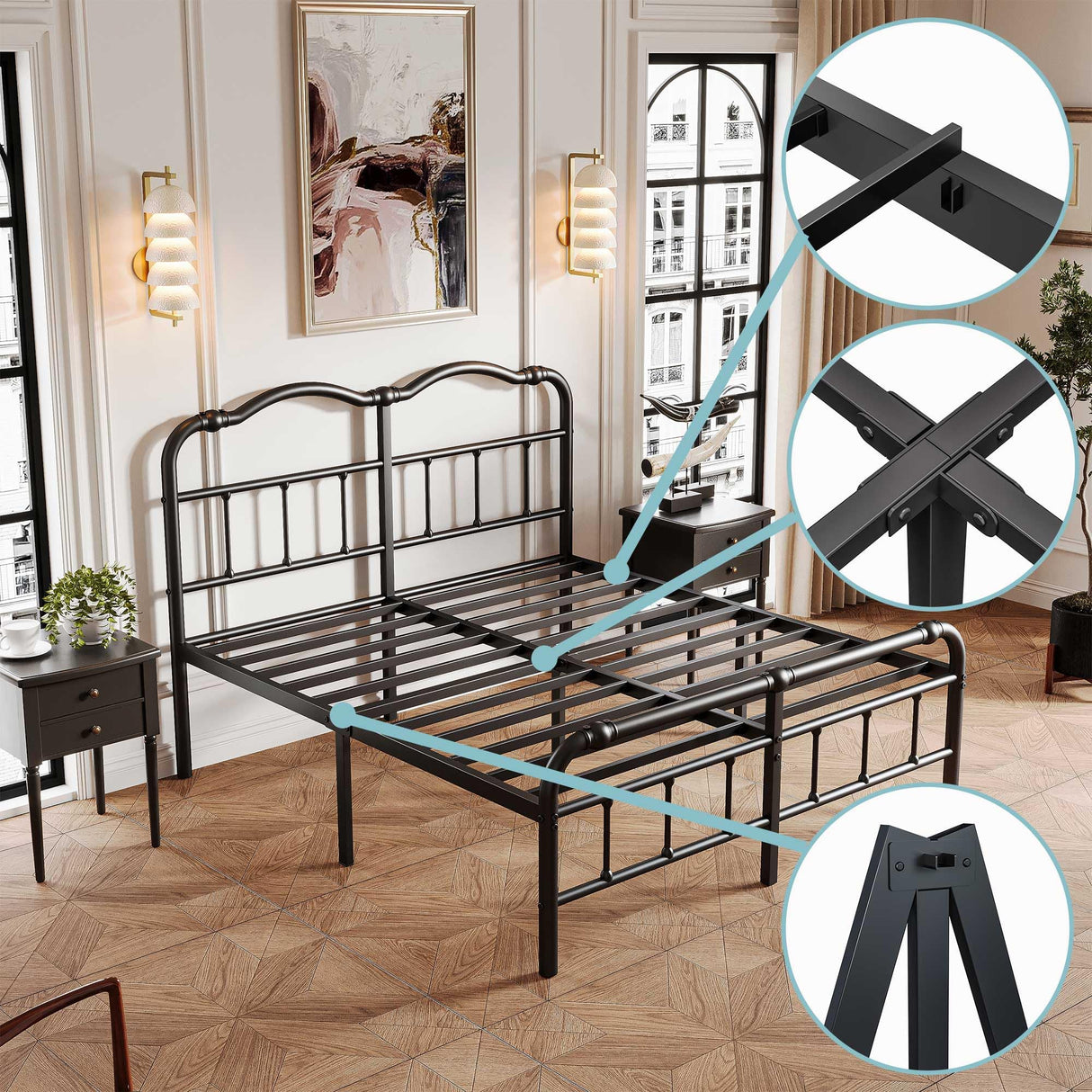 Queen Size Bed Frame with Headboard and Footboard, 14 Inch High