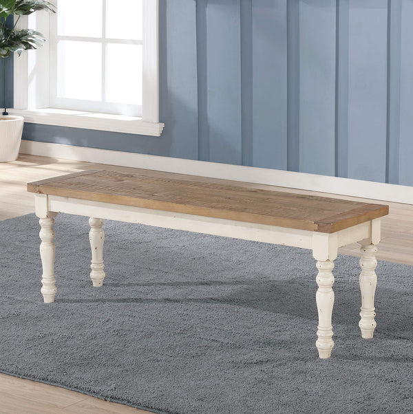 Prato Two-Tone Distressed Oak Wood Dining Bench, One Size, Antique White