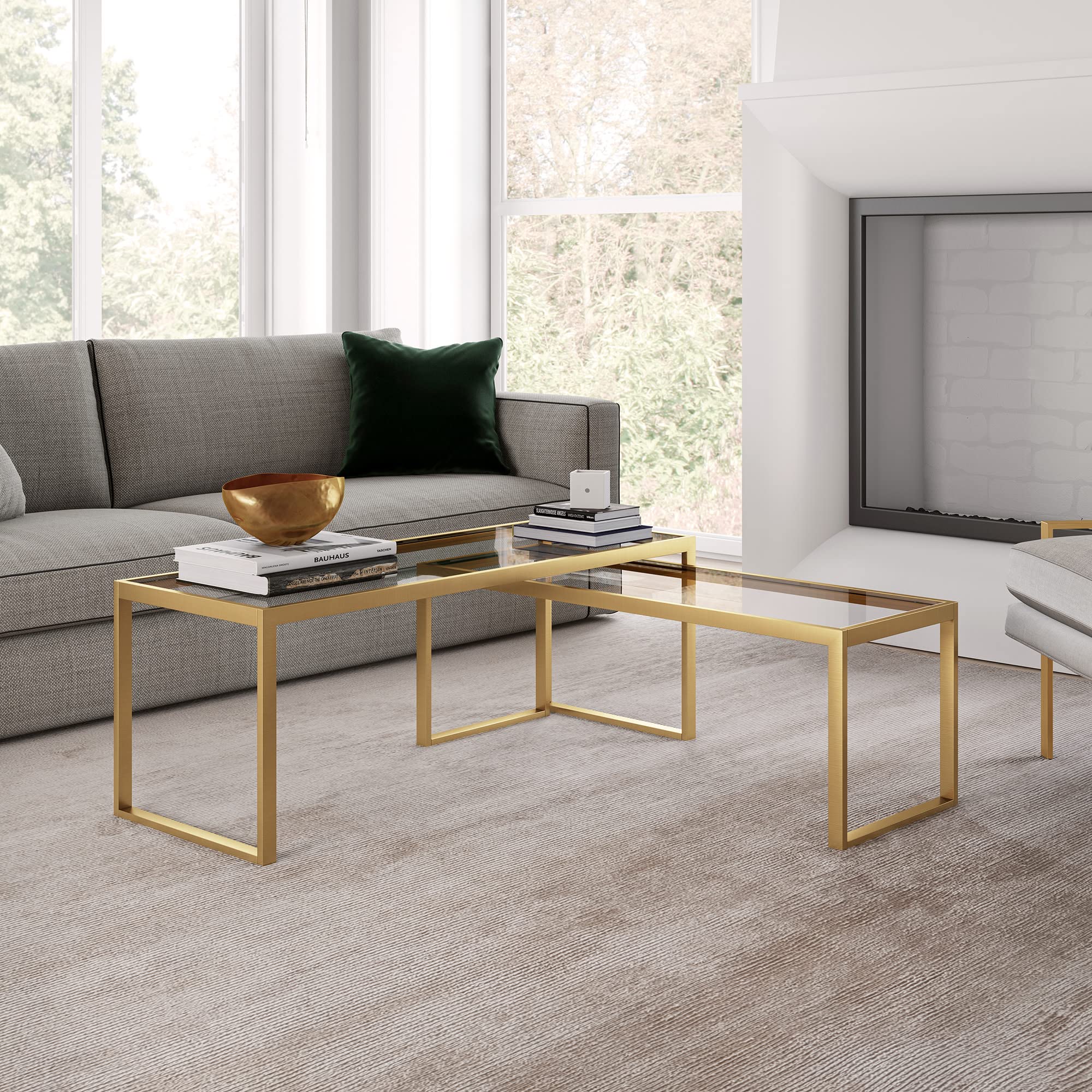 Rectangular Nested Coffee Table in Brass