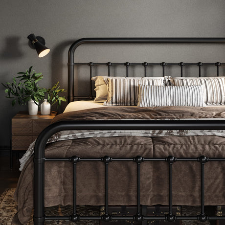 Queen Size Metal Platform Bed Frame with Victorian Style Wrought