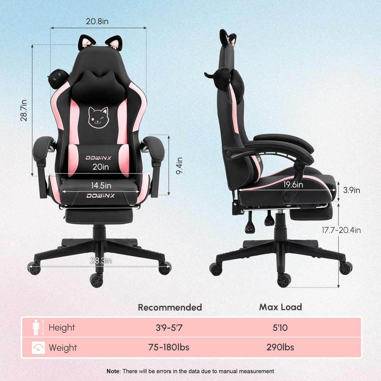 Gaming Chair Cute with Cat Ears and Massage Lumbar Support