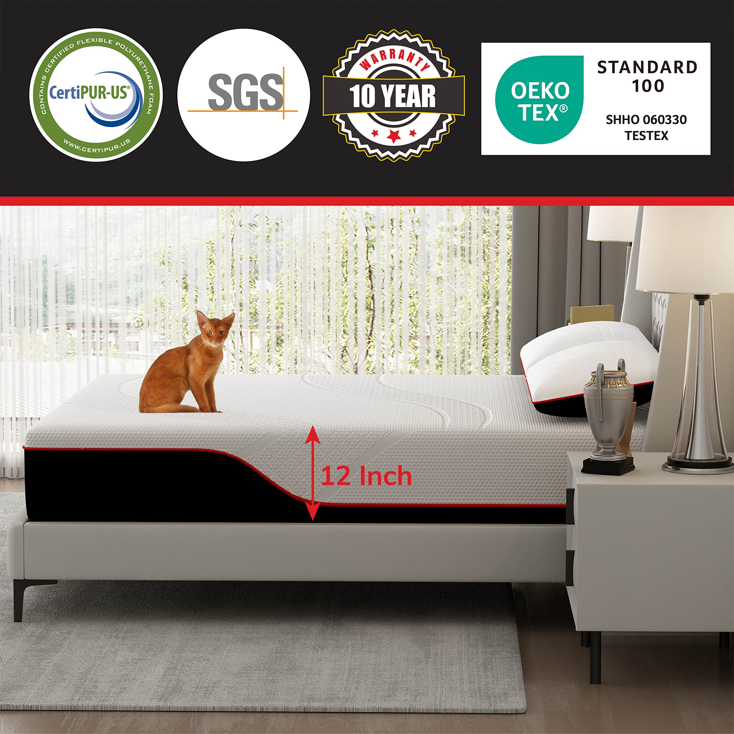 Queen Mattress, Manchester United 12 Inch Memory Foam Bamboo Charcoal Mattress