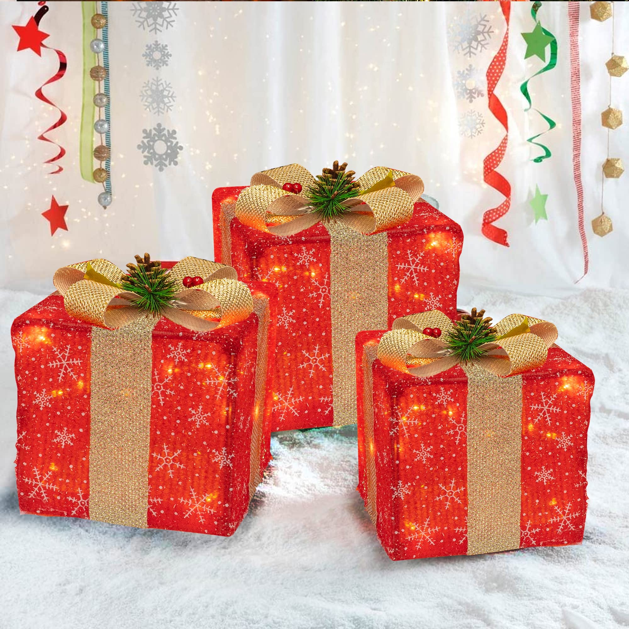 Set of 3 Christmas Lighted Gift Boxes