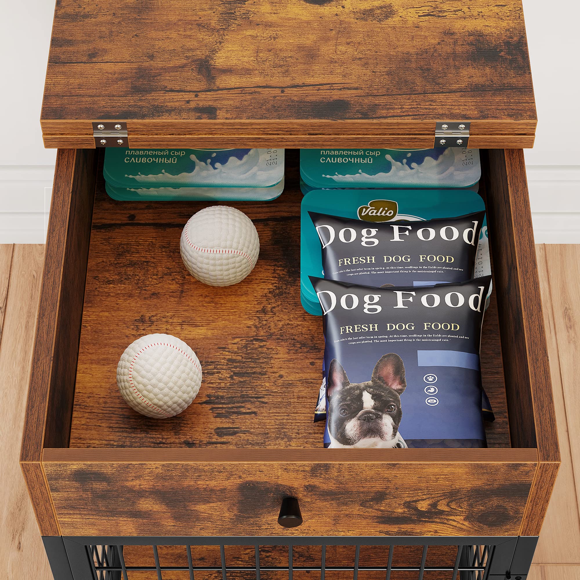 Furniture Dog Crates, 28.9" Wood Dog Kennel with Flip-up Drawer Chew-Proof Home Wood
