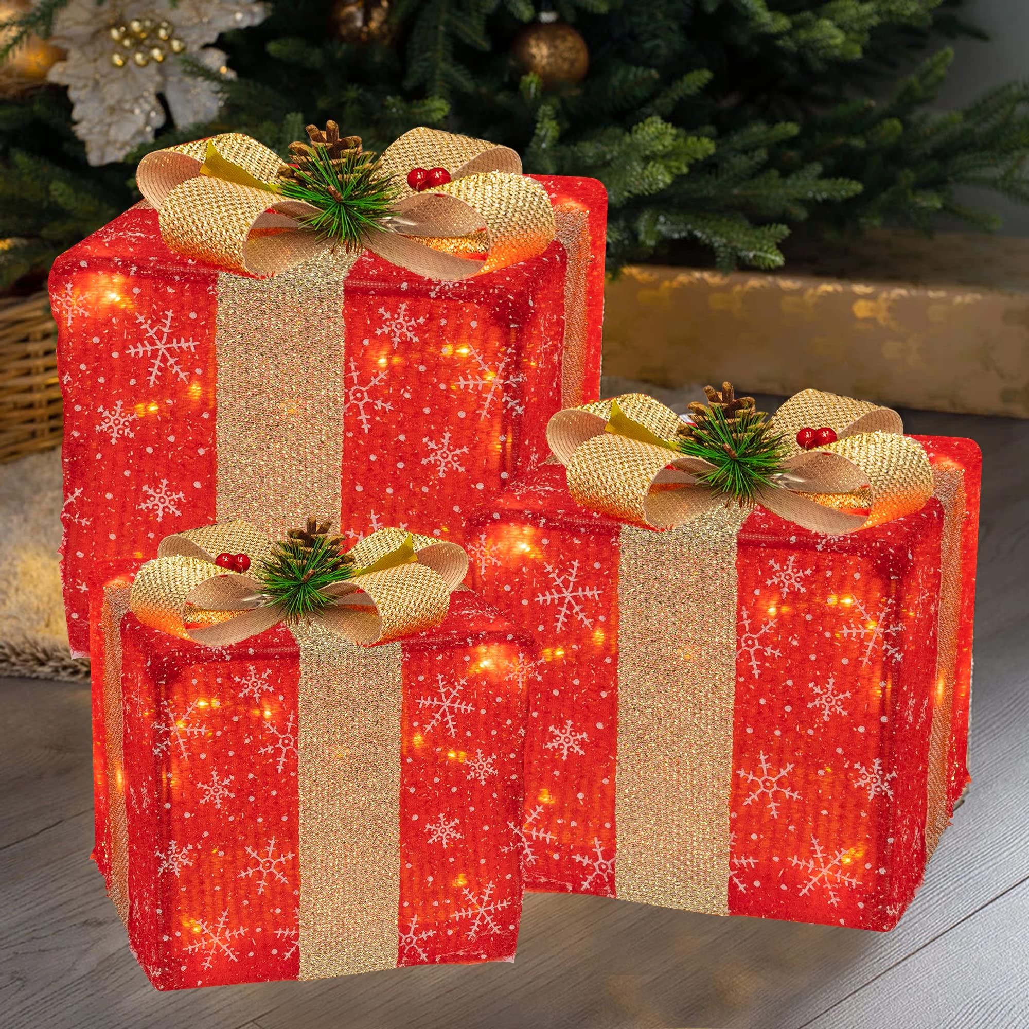 Set of 3 Christmas Lighted Gift Boxes
