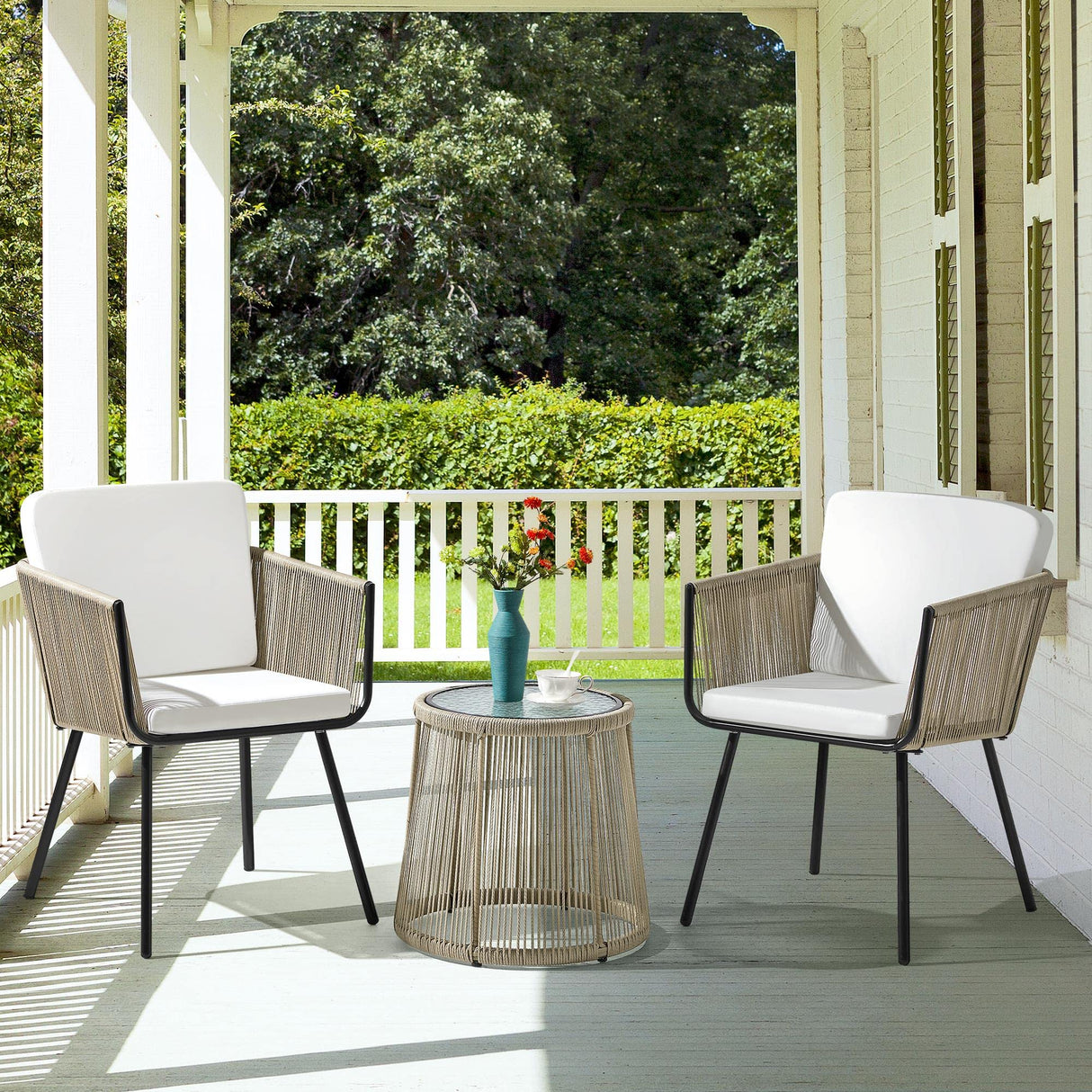 3 Piece Patio Bistro Set, Outdoor All-Weather Conversation Bistro Set