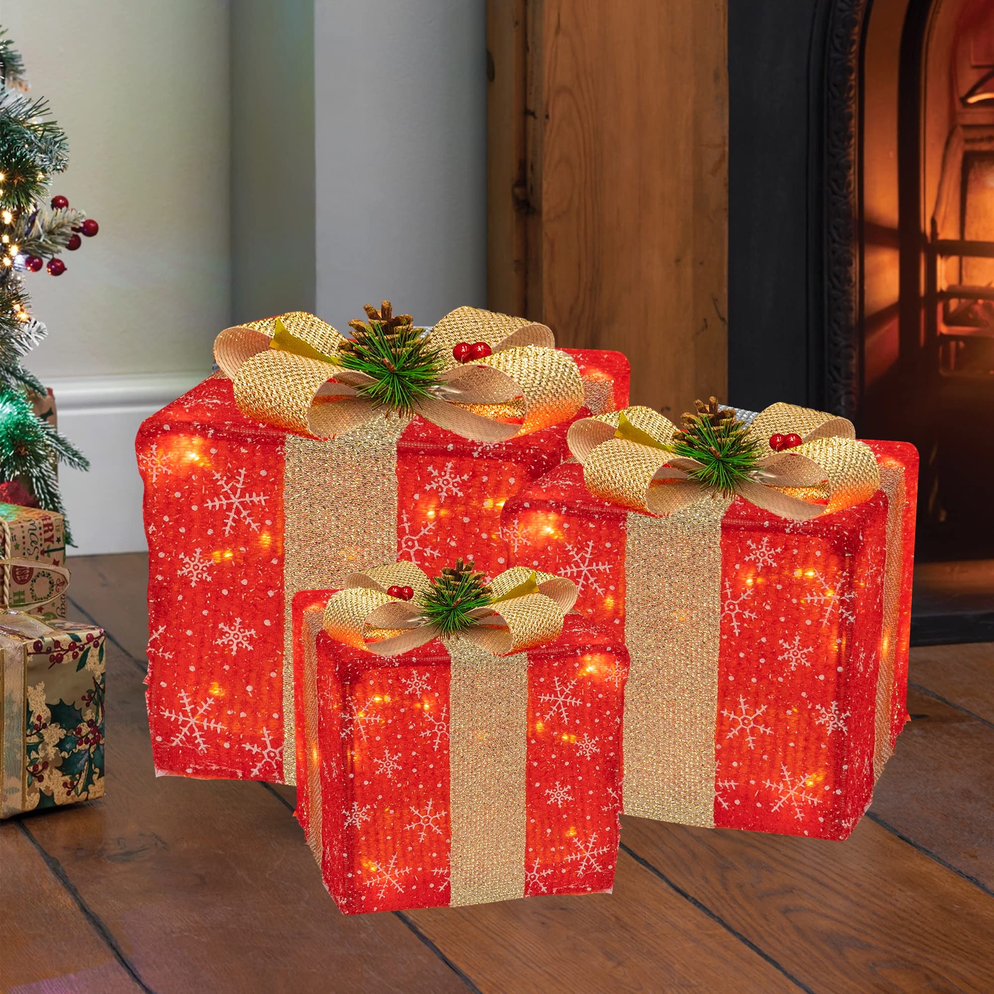 Set of 3 Christmas Lighted Gift Boxes