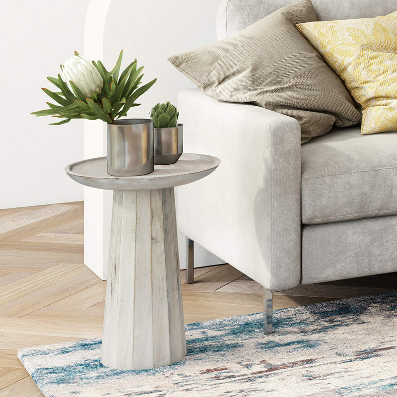 Dayton SOLID MANGO WOOD 13 Inch Wide Round Wooden Accent Table in White Wash