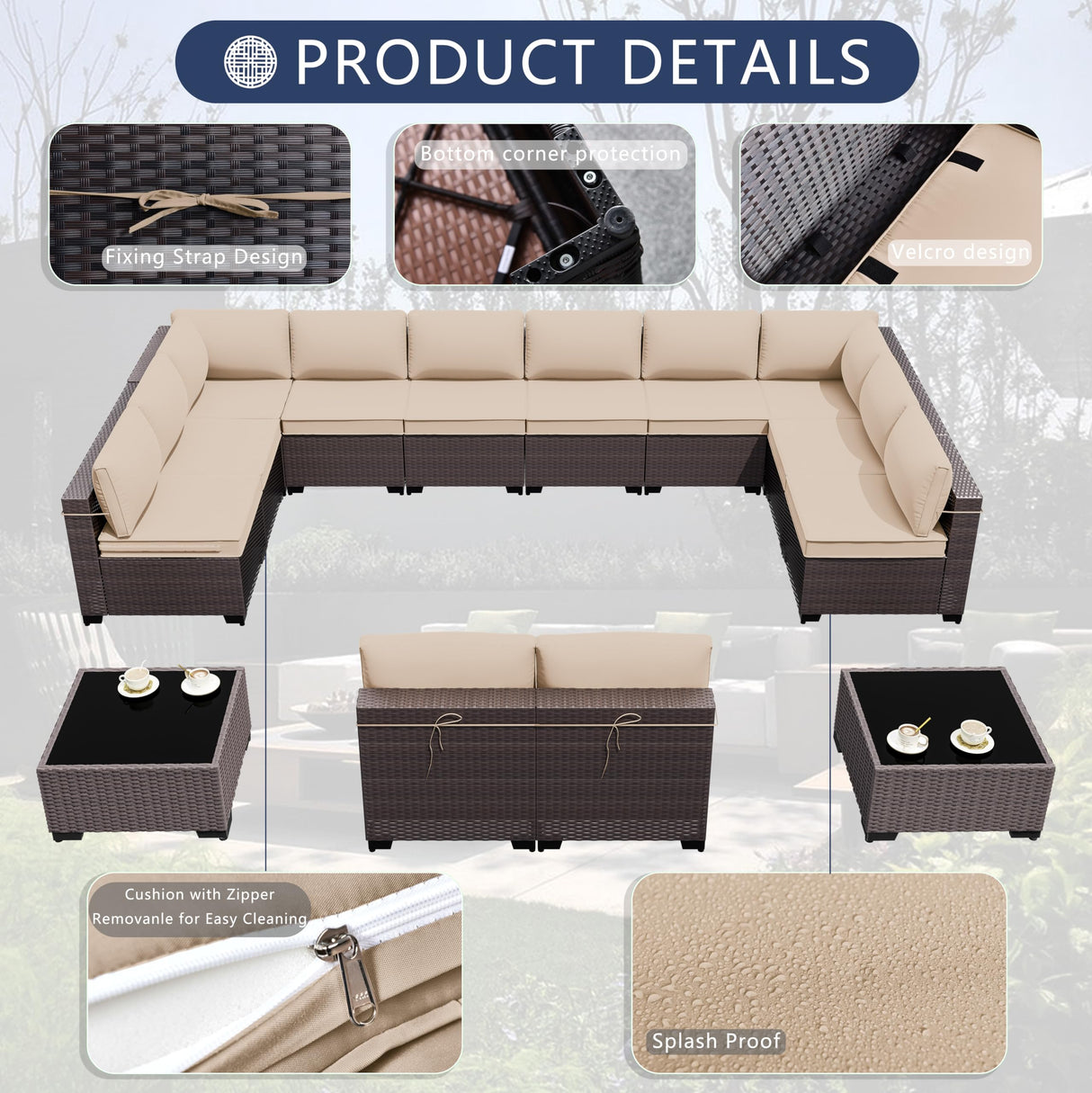 Outdoor Patio Furniture Set, 14 Pieces Sectional Sofa