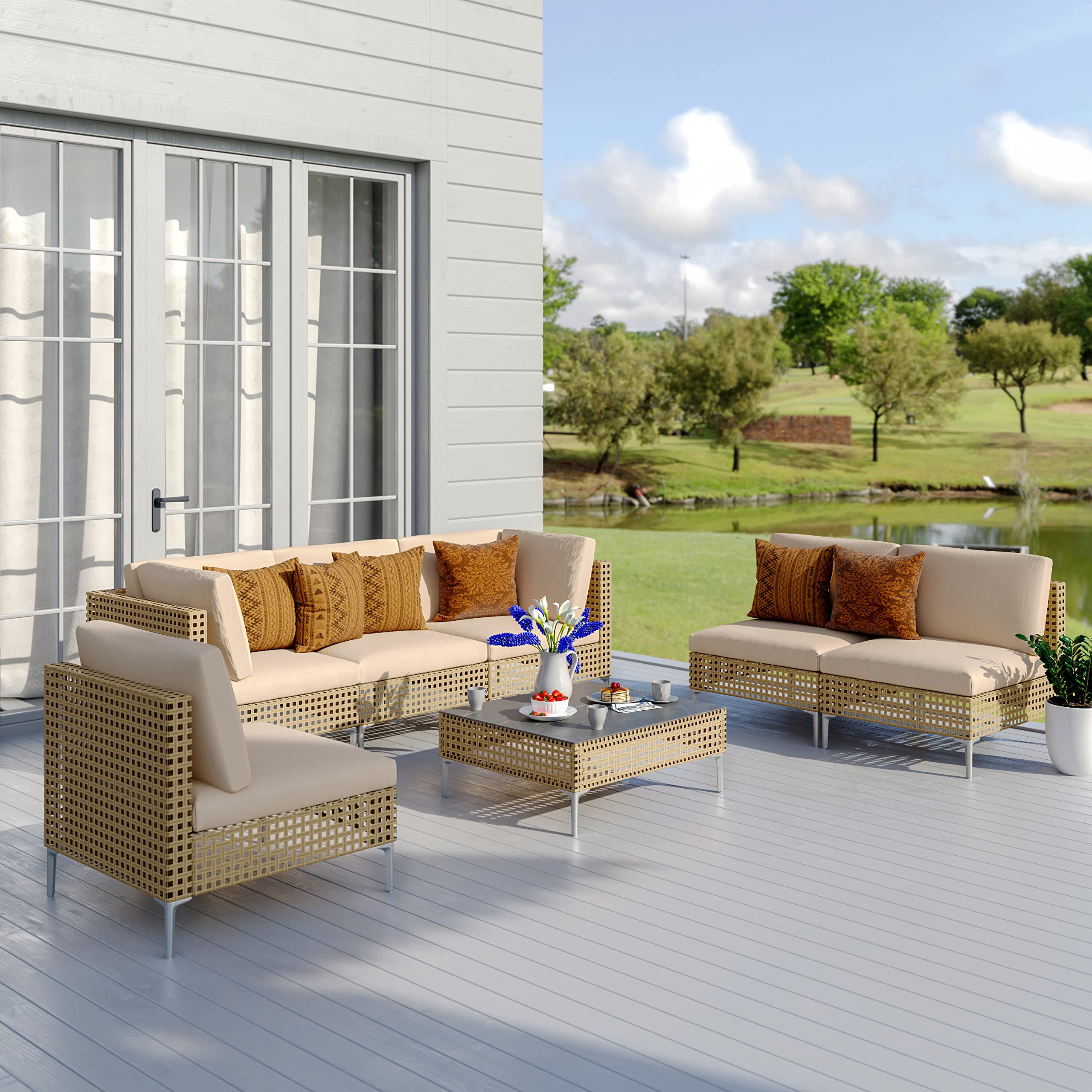 7-Piece Wicker Patio Furniture Set, All-Weather Outdoor Sectional Sofa