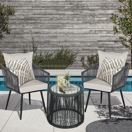 3 Piece Patio Bistro Set, Outdoor Wicker Balcony Furniture