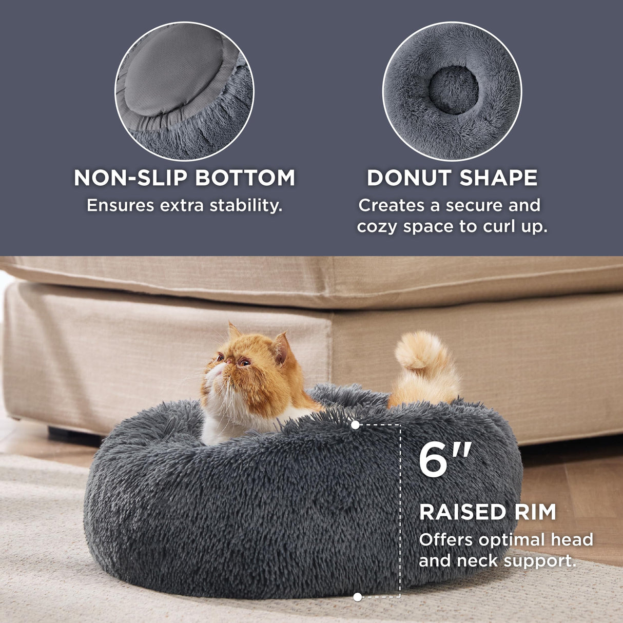 Calming Cat Beds for Indoor Cats - Small, Washable 20 inches