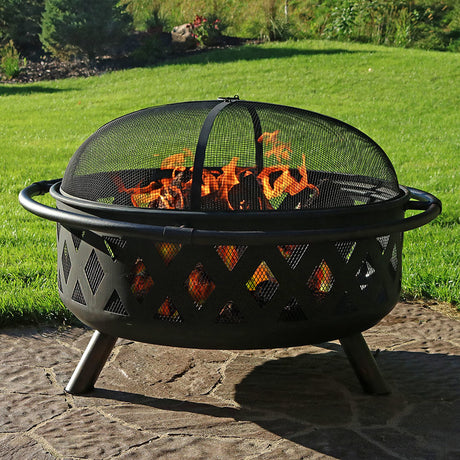 Black Crossweave Large Outdoor Fire Pit - 36-Inch Wood-Burning Fire Pit