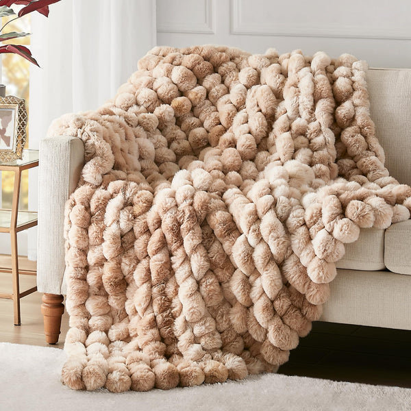 Soft Faux Rabbit Fur Throw Blanket, Cute Plush Fuzzy Blanket for Sofa Couch