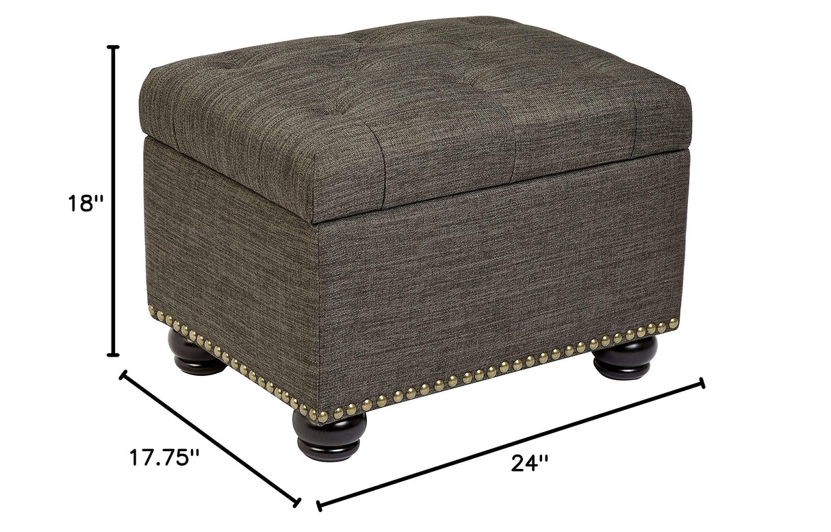 FIRST HILL FHW Grey 5th Ave Modern Charcoal Linen Upholstered Storage Ottoman