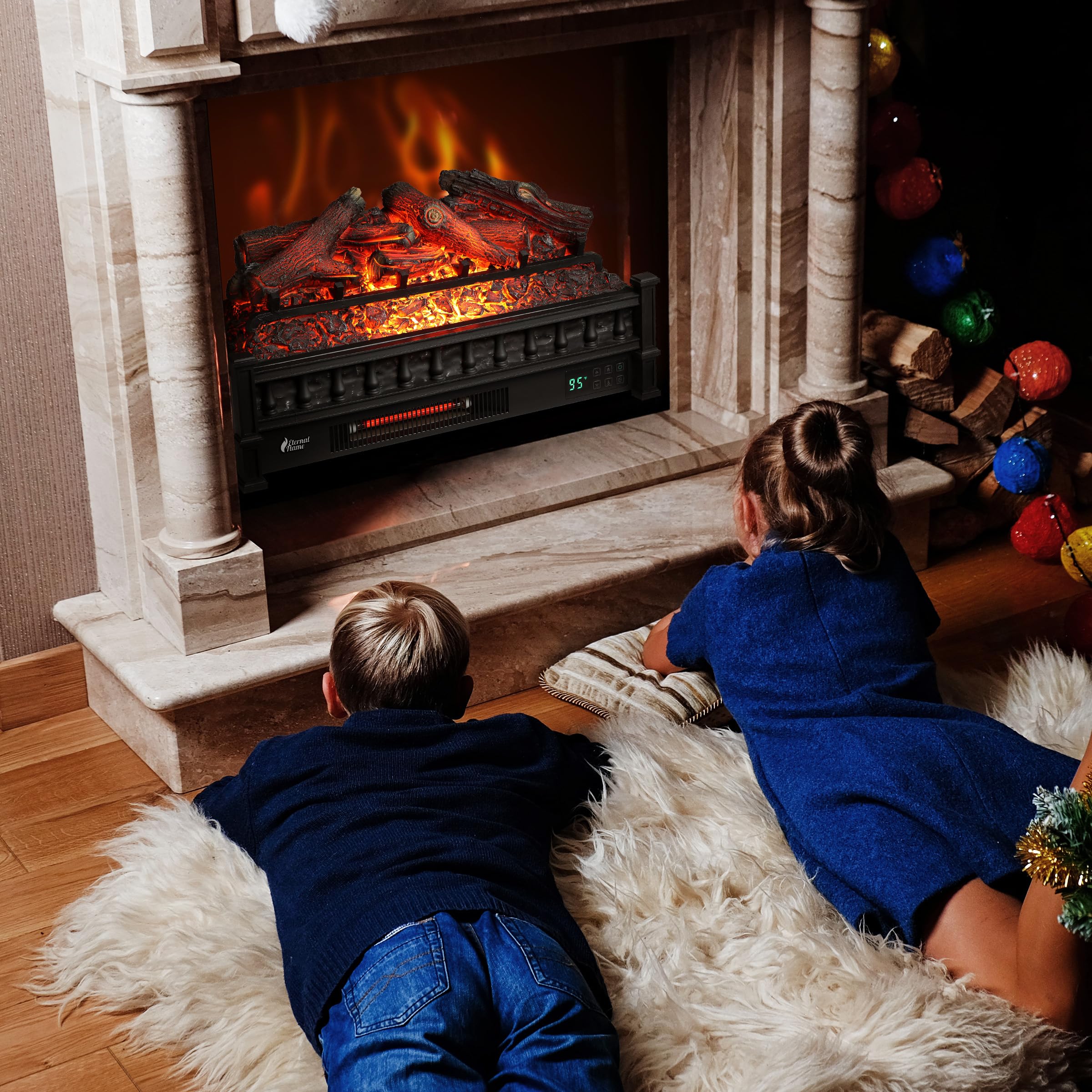 WiFi Infrared Quartz Electric Fireplace Log Heater with Sound Crackling