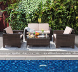 4 Pieces Patio Furniture Sets Rattan Chair Wicker Conversation Sofa Set