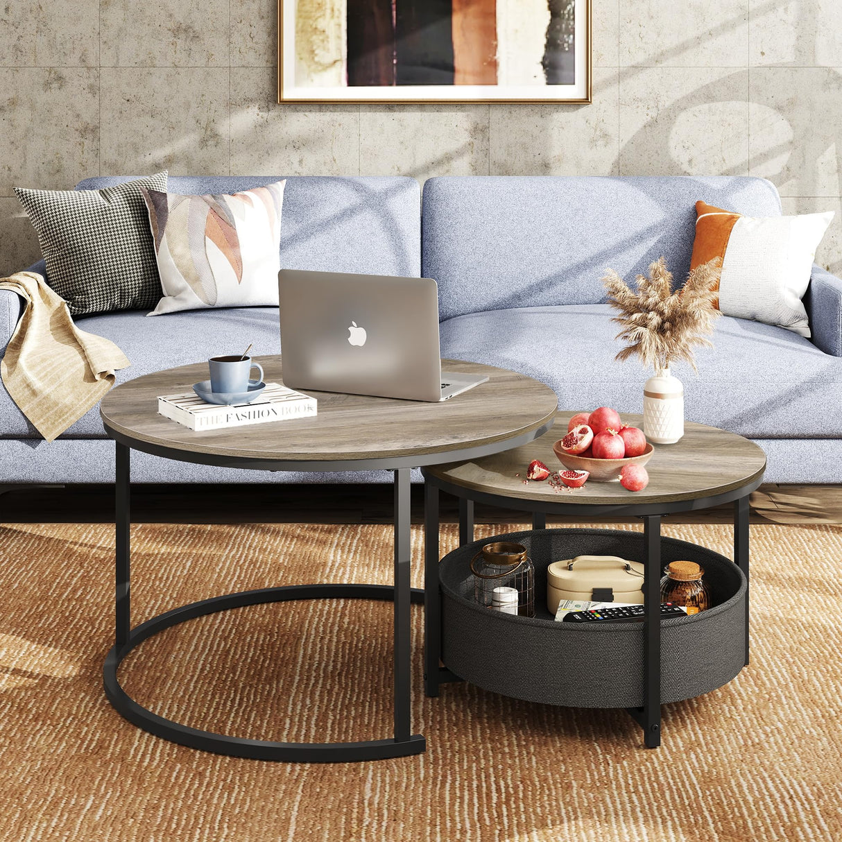 Coffee Table Set of 2,32in Round Nesting Table for Living Room