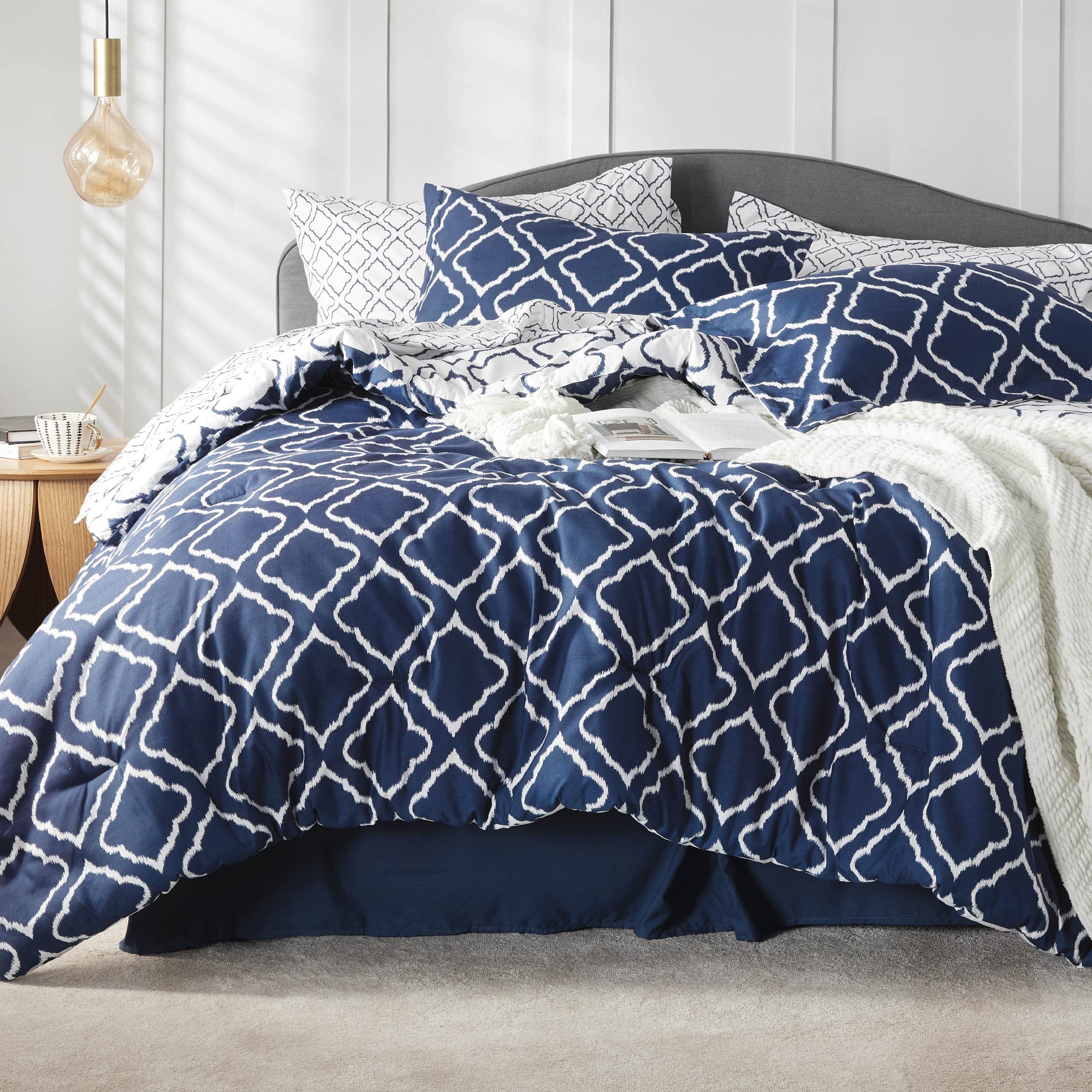 Navy Blue Quatrefoil Comforters Queen Size