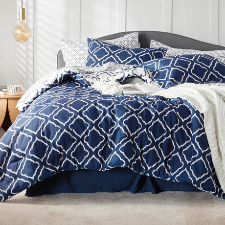 Navy Blue Quatrefoil Comforters Queen Size