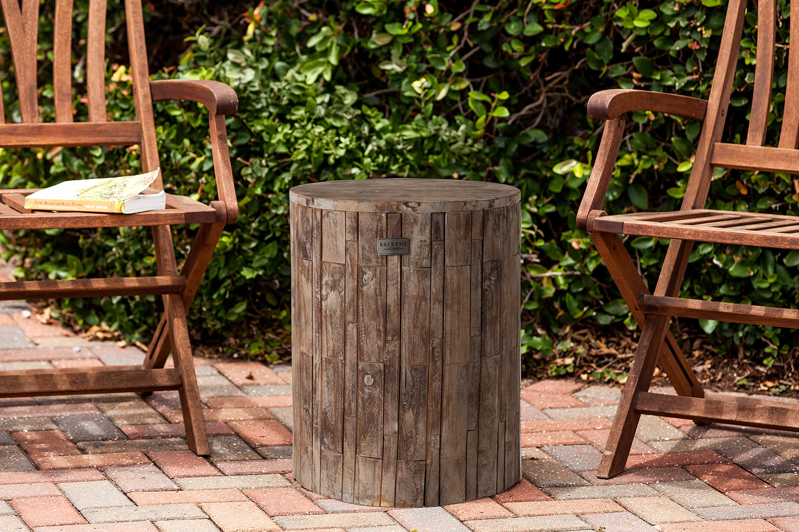 62420 Elyse Round Rustic Garden Stool Wood Outdoor Seating & End Table