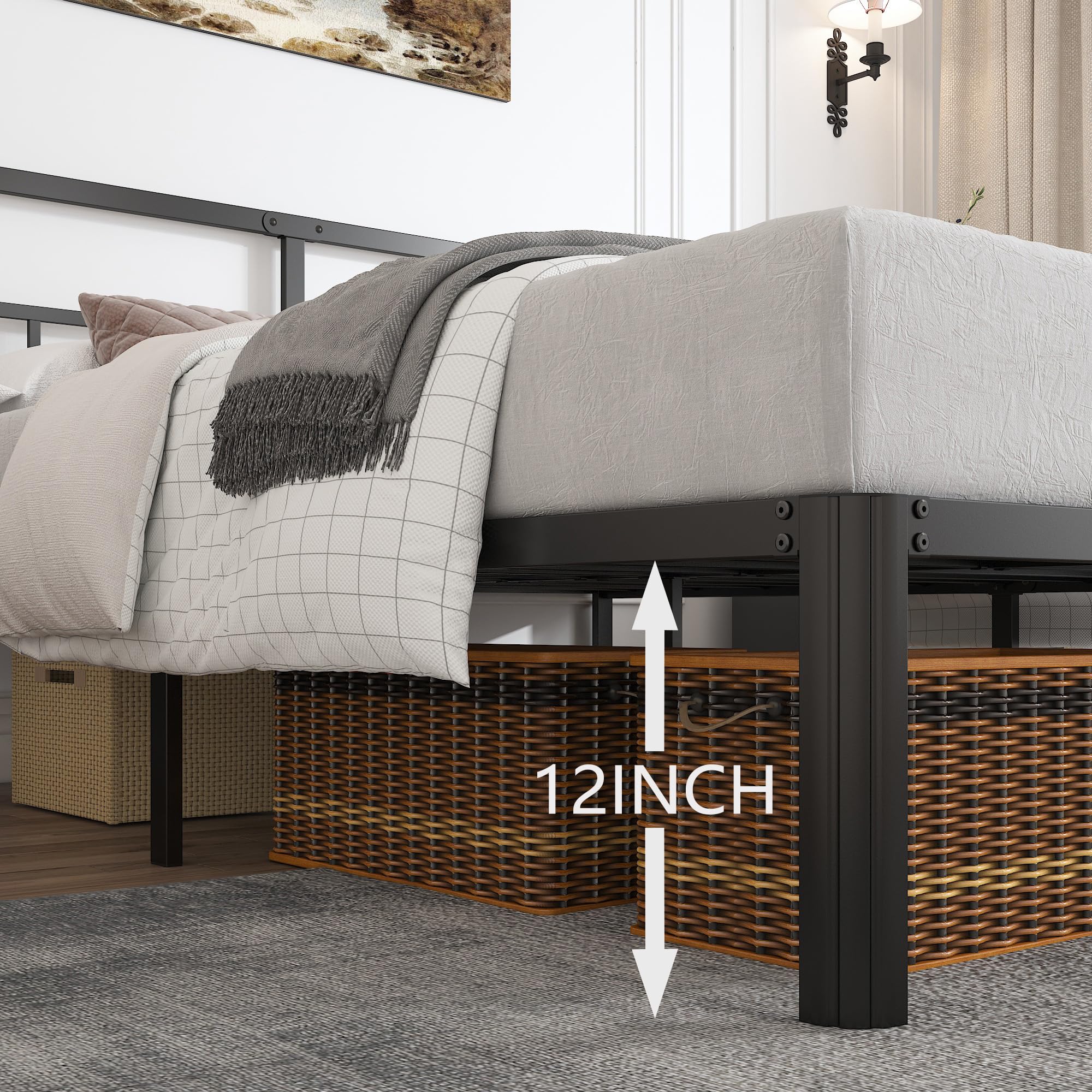 14 Inch Queen Size Bed Frame with Headboard, No Box Spring Needed