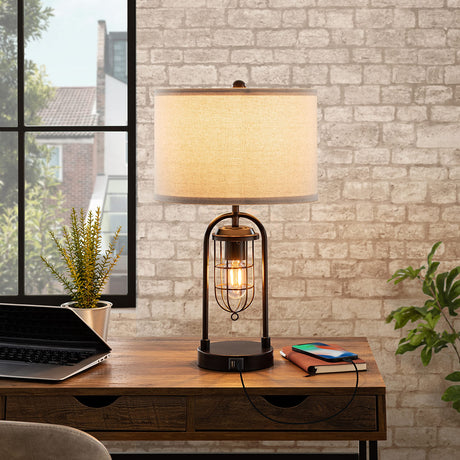 Set of 2 Farmhouse Table Lamps with USB Ports