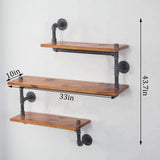 (33" W,10" D) Industrial Pipe Shelf, 3-Shelves Wall Mounted Pipe Design Bookcases