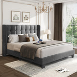 Queen Size Wingback Upholstered Platform Bed Frame