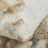 Soft Warm Tan Brown Blue Russian Lynx Faux Fur White Sherpa Bed Blanket