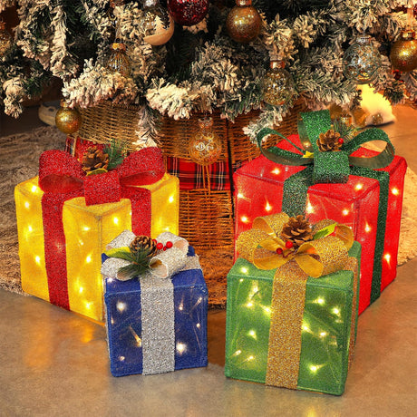 Set of 4 Christmas Lighted Gift Boxes Decorations